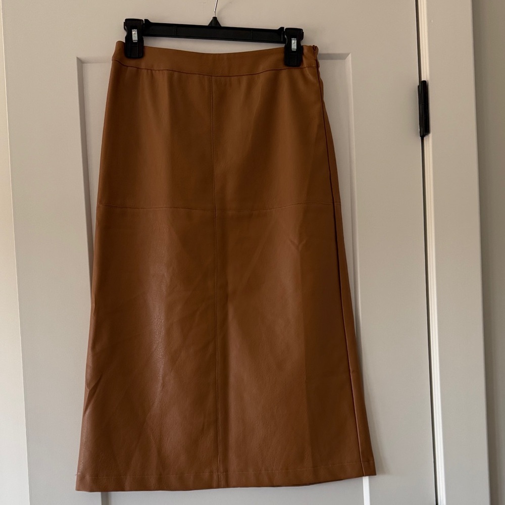 Roolee Tan A-Line faux leather Skirt